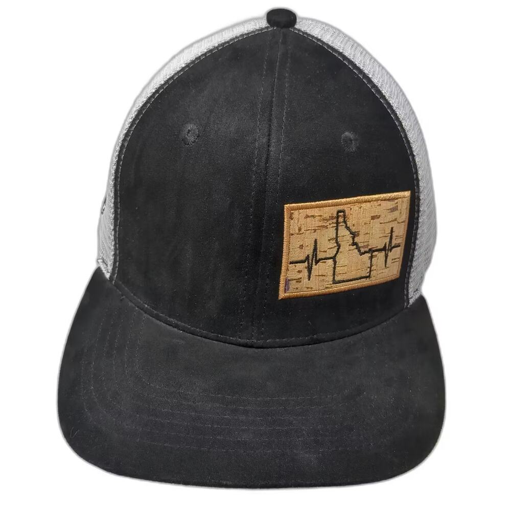 The Heartbeat Brand Idaho Black Gray Trucker Hat One Size Cork Patch Adjustable